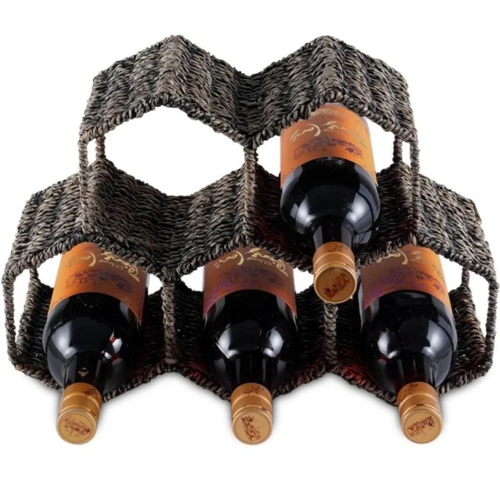 NWT Countertop Wine Rack, Seagrass and Metal Wine Rack
